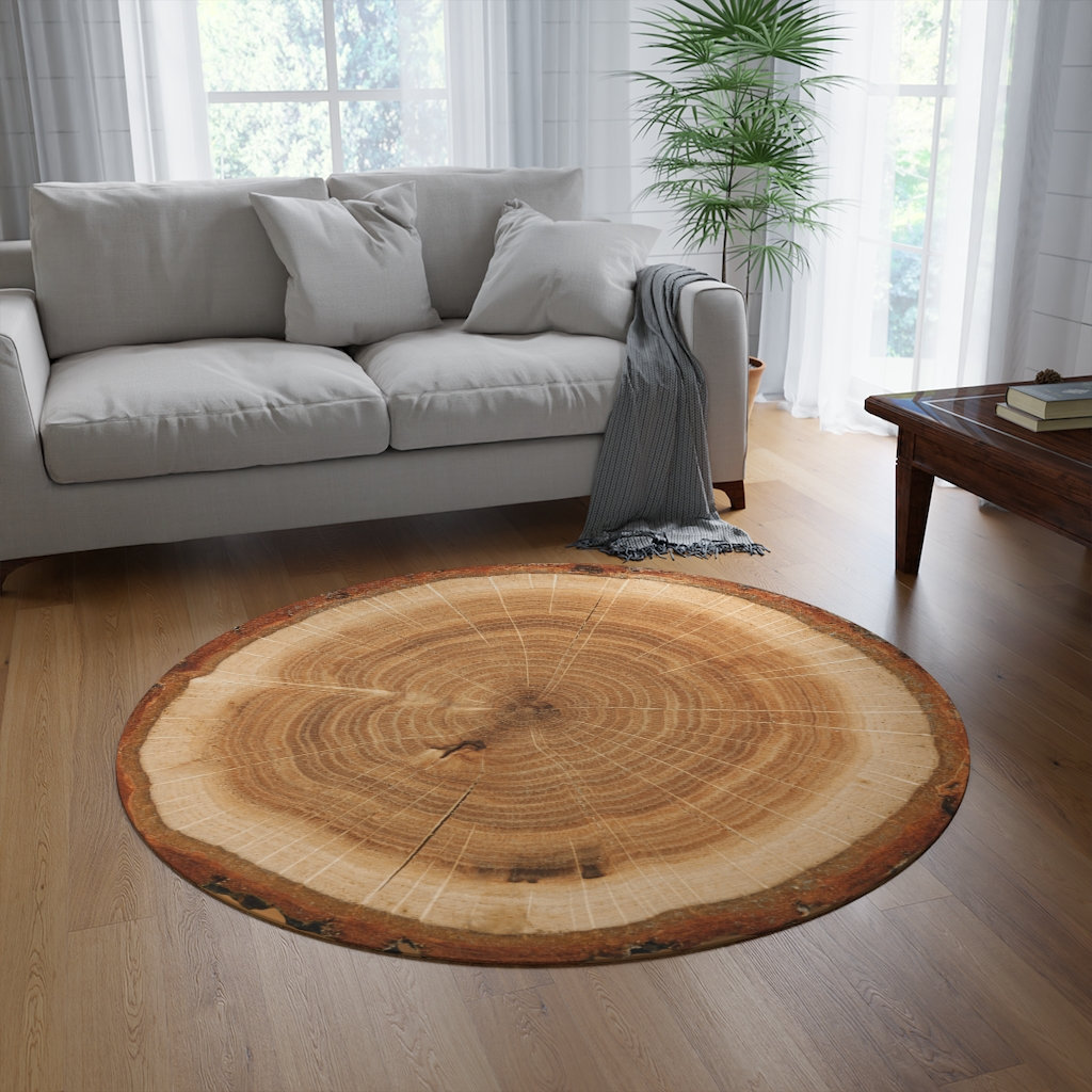 Round Rug, Round Carpet With Wood Slice Print, Rug With a Print Cut of a  Tree, Round Carpet With a Print Cut of a Tree 