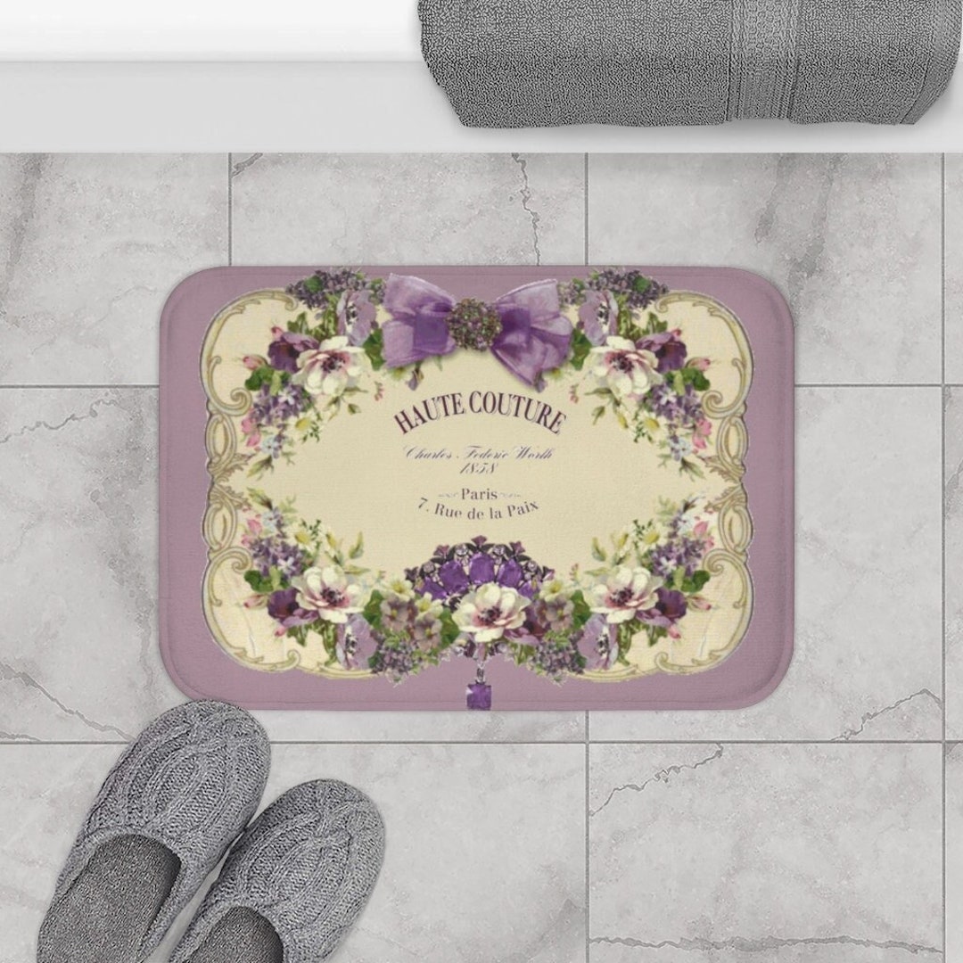 Bath Mat, Floral Bath Mat, Paris Bath Mat , Retro French Bath Mat ...