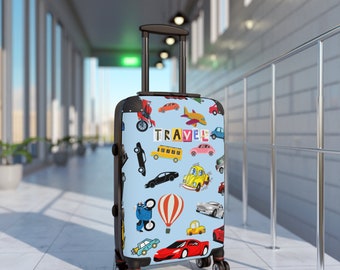 Suitcase, Kids suitcase with cars, gift for boy, Children's custom suitcase,  Cabin Suitcase