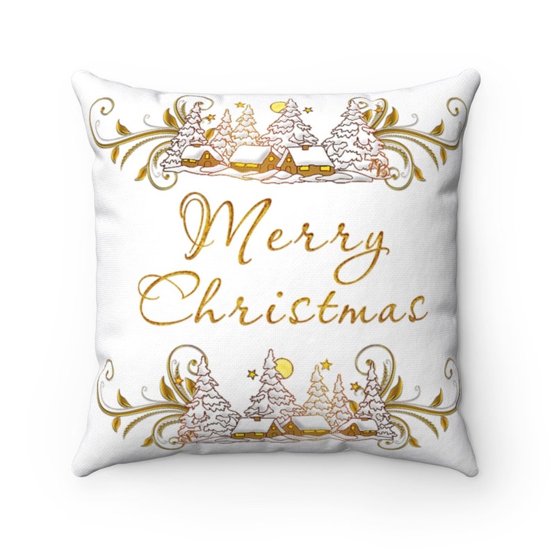 Christmas throw pillow white with gold Christmas decorative Etsy