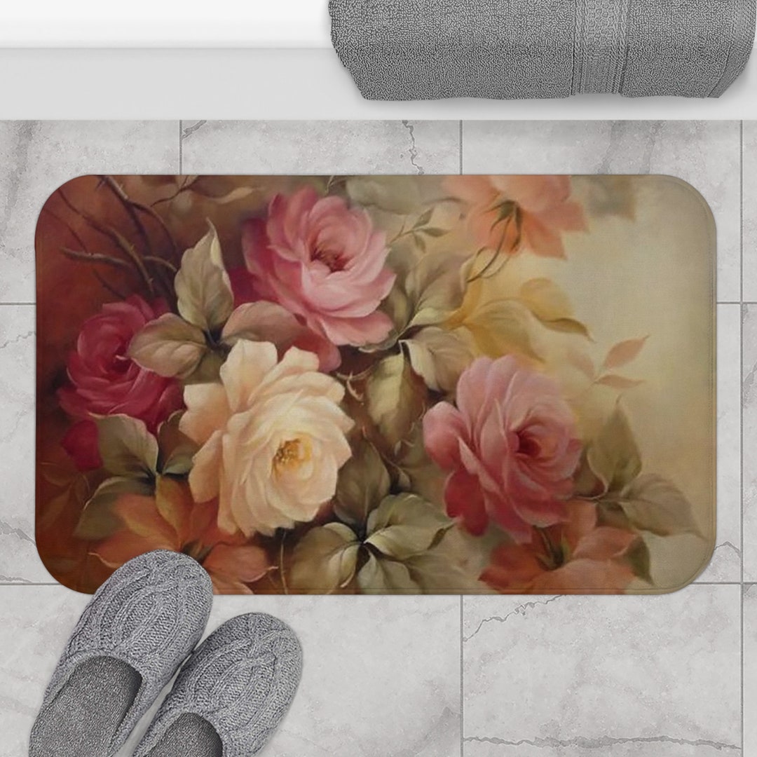 Bath Mat, Rose Bath Mat, Bath Mat in Soft Pastel Colors, Airy, Light
