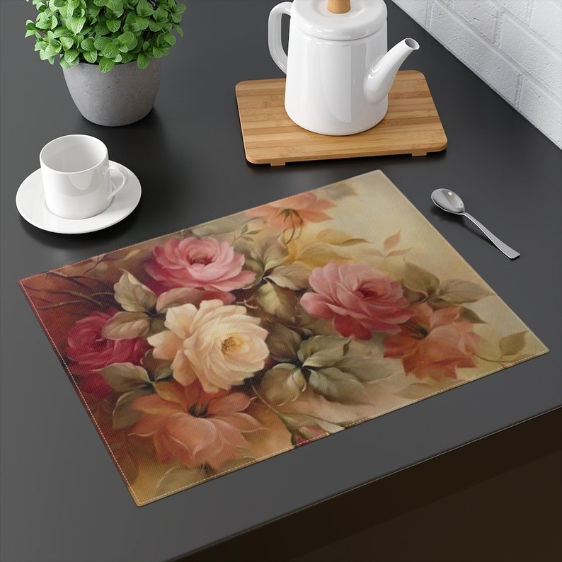 Placemat Table Decor Placemats With Vintage Roses Floral Etsy