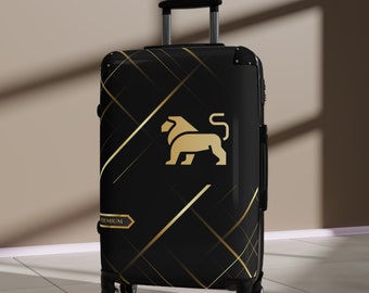 Suitcase, black suitcase with gold, premium suitcase with lion, luxury men's suitcase, Custom Luggage