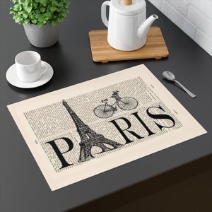 Placemat, table decor,  french book placemat,  Paris theme  table decor, book page placemat,  exclusive design placemats, housewarming gift