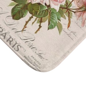 Bath Mat, Shabby chic Bath Mat, bath mat with rose, Shabby chic paris Bath Mat, Paris shabby chic bathroom decor, Pink Rose Bath Mat image 3