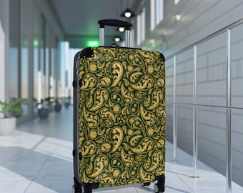 Valigia, valigia verde, valigia con stampa paisley, valigia da cabina, bagaglio personalizzato, bagaglio individuale