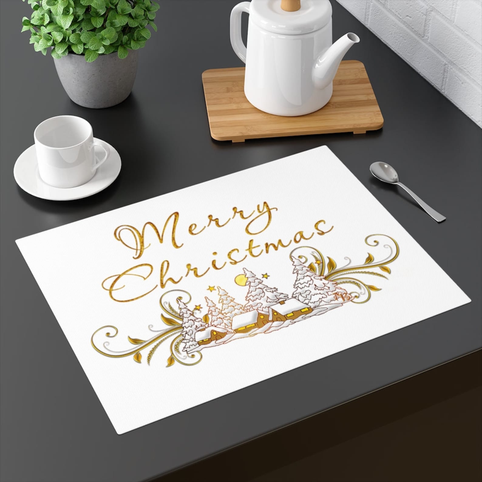 Placemat Christmas Placemat white with gold Christmas table Etsy