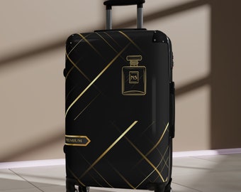 Suitcase, luxury women's suitcase, black suitcase with gold, French theme, premium suitcase, elegant women's suitcase, Custom Luggage