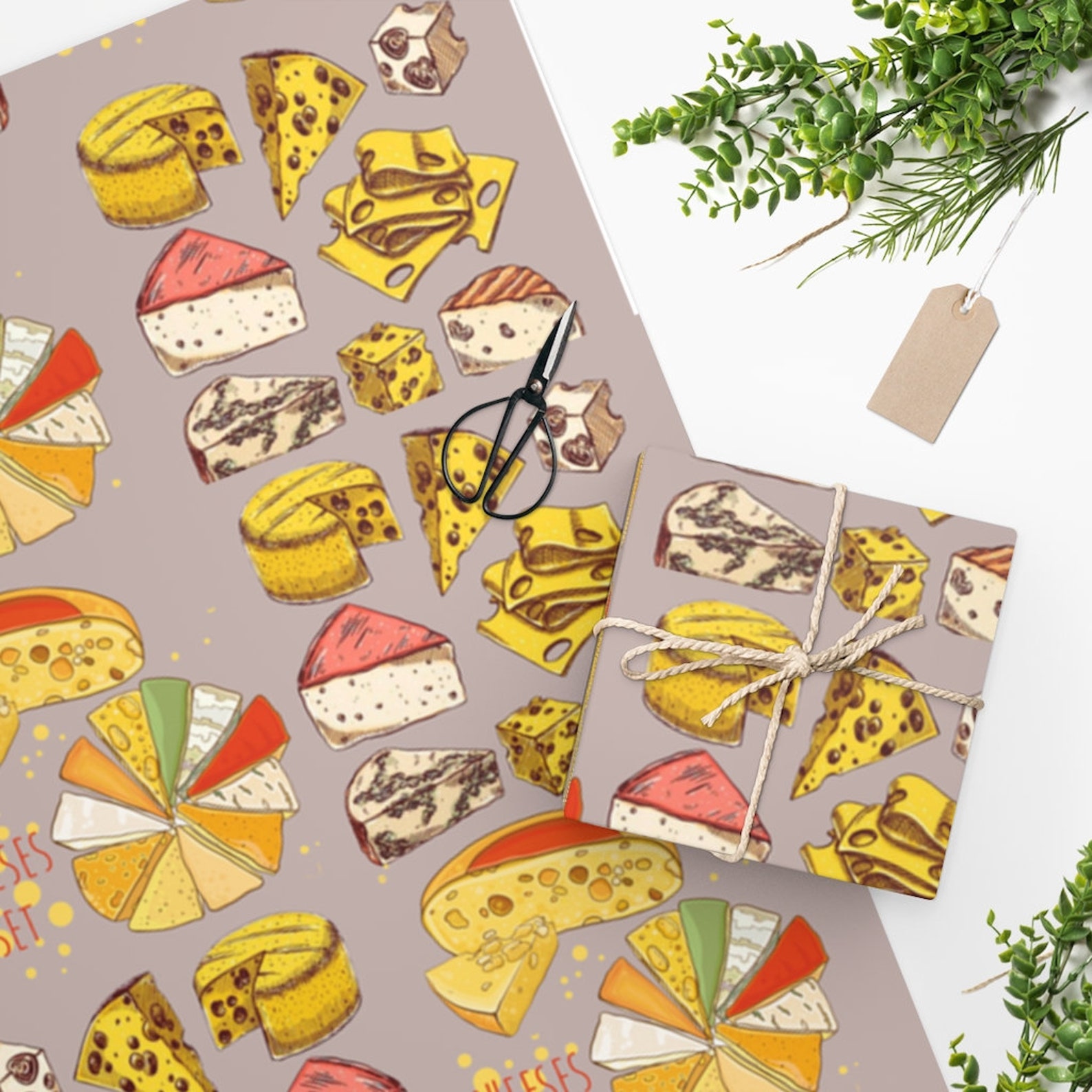 Wrapping Paper , Wrapping Paper Cheeses Set, Gastronomic Gift Wrapping