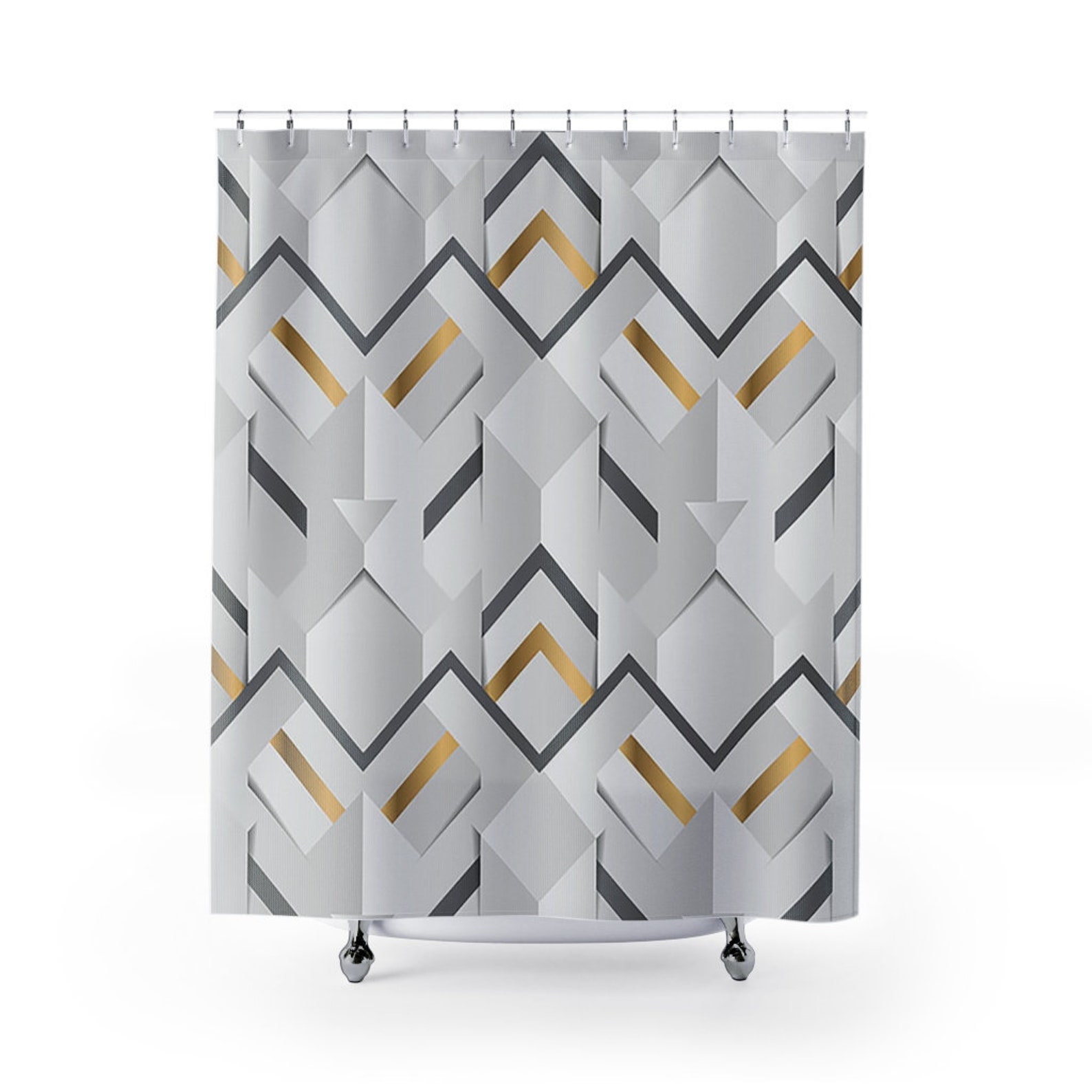 Shower Curtains Shower Curtain With Dark Gray White Gold Etsy