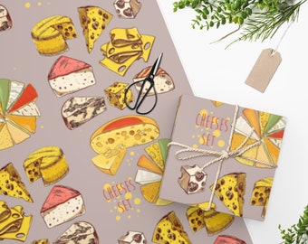 Wrapping Paper , Wrapping Paper cheeses set, gastronomic gift wrapping paper, deli wrapping paper, cheese deli gift wrapping