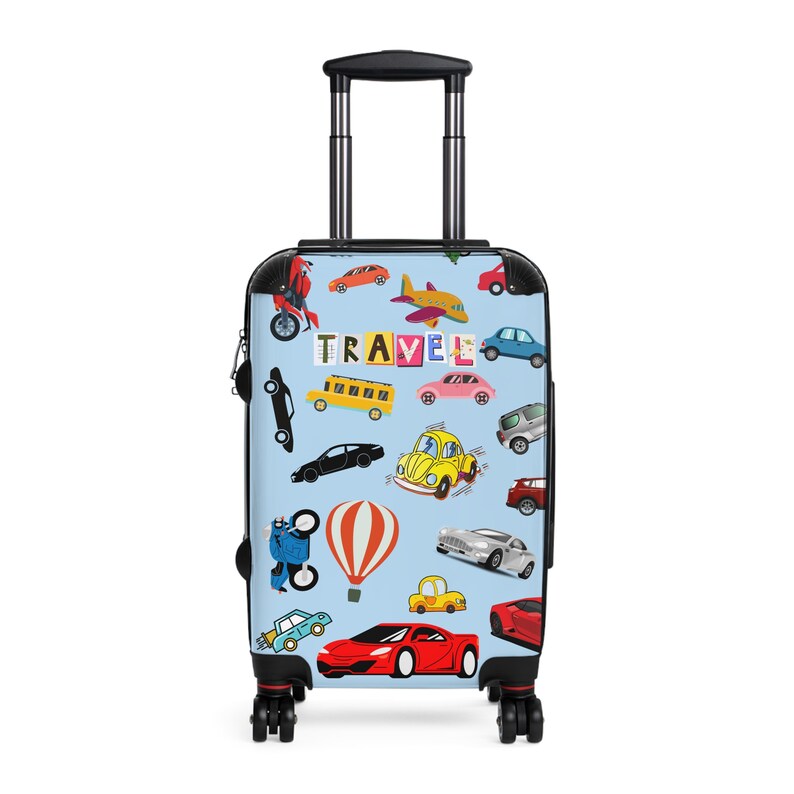 Suitcase, Kids suitcase with cars, gift for boy, Children's custom suitcase, Cabin Suitcase image 2