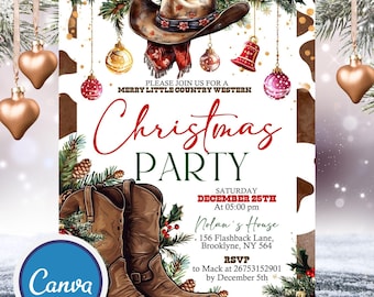 Western Christmas Party Invitation, Cowboy Christmas Party Invite, Holiday Party Invitation, Holiday Invites Template