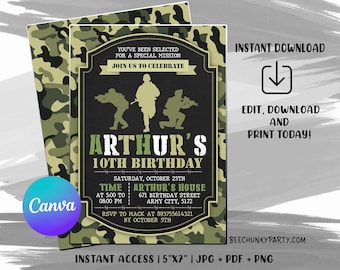 Editable Army Invitation, Army Birthday Invitation, Army Invitation, Army Party with CANVA