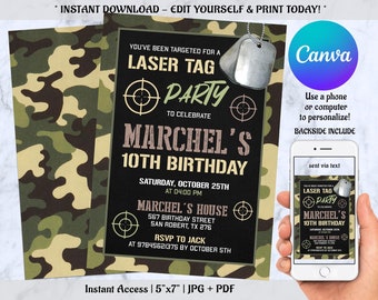 Laser Tag Camo Invitation, Laser Tag Invitation, Laser Tag Invites, Laser Tag Invitations, LaserTag, INSTANT DOWNLOAD