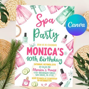 Spa Party Birthday Invitation, Pamper Party Birthday Invite, Spa Day, Glam Party Birthday, Any Age Birthday Party Invite, Instant Download