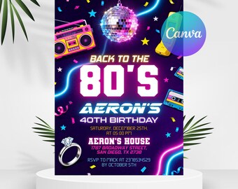 Editable 80s Party Invitation, Back to the 80s, Throwback Party, 80s Party Invite, Retro Birthday Invitation, Hip Hop Invite, Editable Canva