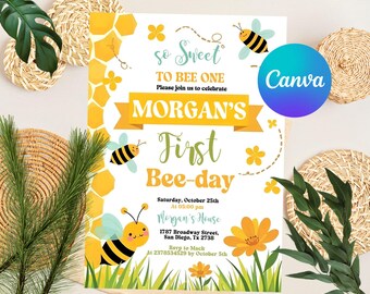 First Bee Day Invitation, Bee Birthday Invite, 1st Bee Day Invitation, First Birthday Invitation, Honey Bee Invitation, 1st Birthday Girl
