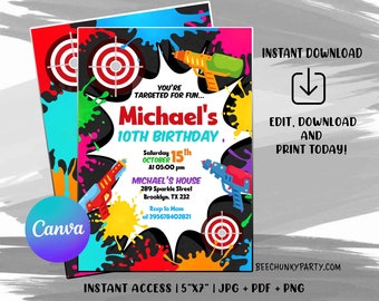 Paintball Birthday Invitation, Paintball Invitation, Paintball Party, Paintball Invite instant Download, Digital CANVA