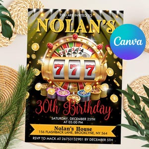 Invitación editable de casino, invitación de cumpleaños de casino, invitación de noche de casino, fiesta de cumpleaños de póquer, cartas de juego de ases, invitación digital