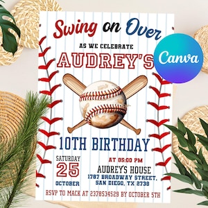 Baseball-Geburtstagsfeier-Einladung, Sport-Geburtstags-Einladung, Swing on Over, Rookie des Jahres, digital bearbeitbar druckbar