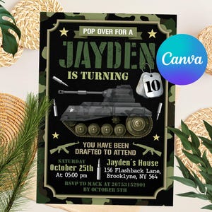 Editable Military Party Invitations, Army Birthday Invitation, Soldier Birthday Invitation, Military Invite, Camouflage Any Age Invites