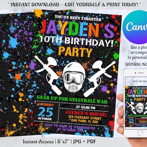 Paintball Birthday Invitation, Paintball Invitation, Paintball Party, Paintball Invite instant Download, Digital CANVA