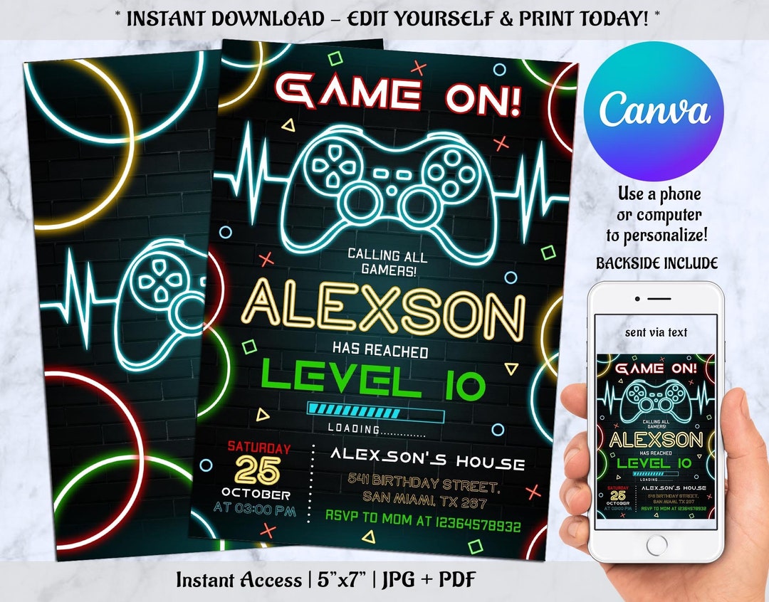 Editable Video Games Invitation Video Games Invites Instant - Etsy ...