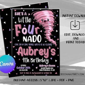 Editable Tornado Birthday Party Invitation, Birthday Invitations, Tornado Party, Tornado Birthday, Tornado Invitations, with CANVA