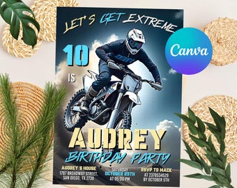 Editable Dirt Bike Invitation, Dirt Bike Party, Dirt Bike Birthday, Motocross Invitation, Dirt Bike Invite, CANVA Template