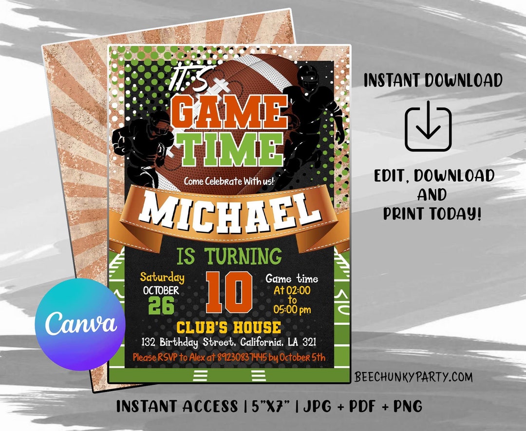 Editable Football Invitation, Football Birthday Invitation, Football ...