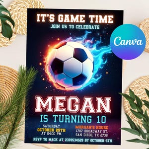 Editable Soccer Birthday Invitation, Soccer Invitation, Soccer Birthday Party Invitation, Soccer Party Invitation, Canva Template