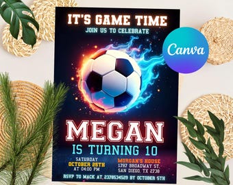 Editable Soccer Birthday Invitation, Soccer Invitation, Soccer Birthday Party Invitation, Soccer Party Invitation, Canva Template