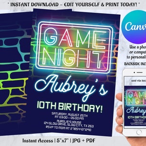 Invitación a la noche del juego, invitación al juego, invitación de cumpleaños del juego, invitación a la fiesta del juego, fiesta de cumpleaños del juego