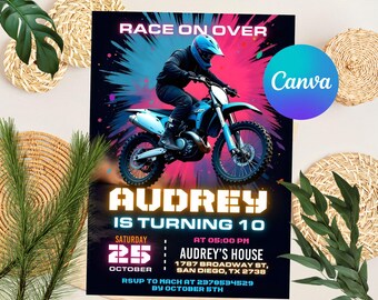 Editable Dirt Bike Invitation, Dirt Bike Party, Dirt Bike Birthday, Motocross Invitation, Dirt Bike Invite, CANVA Template