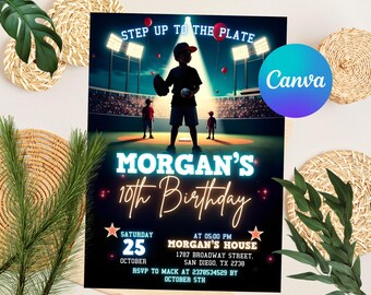 Baseball Birthday Party Invitation, Sports Birthday Invitation, Swing on Over, Rookie of the Year, Digital Editable Printable