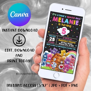 Bewerkbare uitnodiging, uitnodiging voor verjaardagsfeestje, direct downloaden, bewerkbaar met CANVA, mobiele uitnodiging