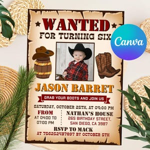 Western Birthday Invitation, EDITABLE Wanted Poster Invitation, Cowboy Birthday Invitation, Wild West Party, INSTANT DOWNLOAD