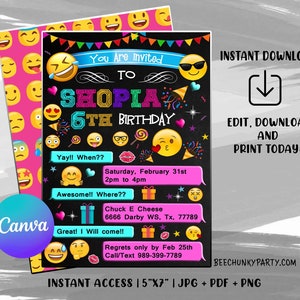 Emoji Einladung, Emoji Partyeinladung, Emoji Party, Emoji Geburtstagseinladung, Mädchen Geburtstagseinladung, Emoji einladen Download CANVA