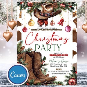 Western-Weihnachtsfeier-Einladung, Cowboy-Weihnachtsfeier-Einladung, Feiertags-Party-Einladung, Urlaub lädt Vorlage ein