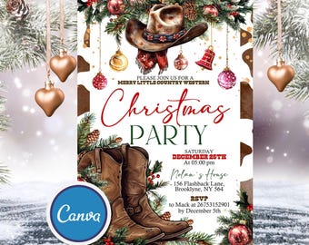 Western Christmas Party Invitation, Cowboy Christmas Party Invite, Holiday Party Invitation, Holiday Invites Template