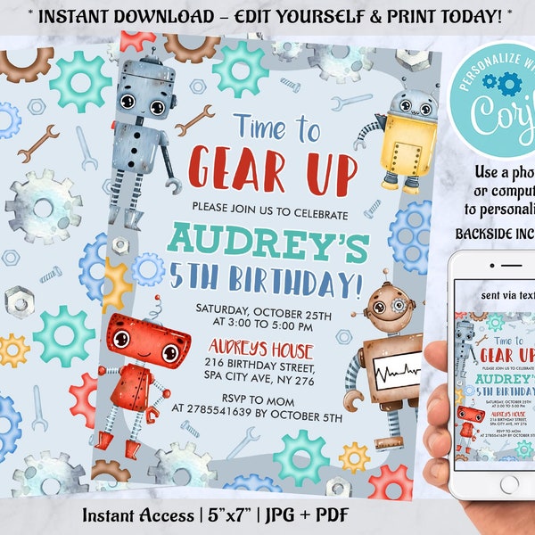 Robot Birthday Card Etsy