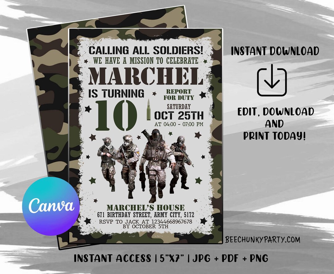 Editable Army Invitation, Army Birthday Invitation, Army Invitation ...