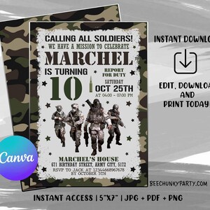 Faire-part de l'armée modifiable, faire-part d'anniversaire de l'armée, faire-part de l'armée, fête de l'armée avec toile