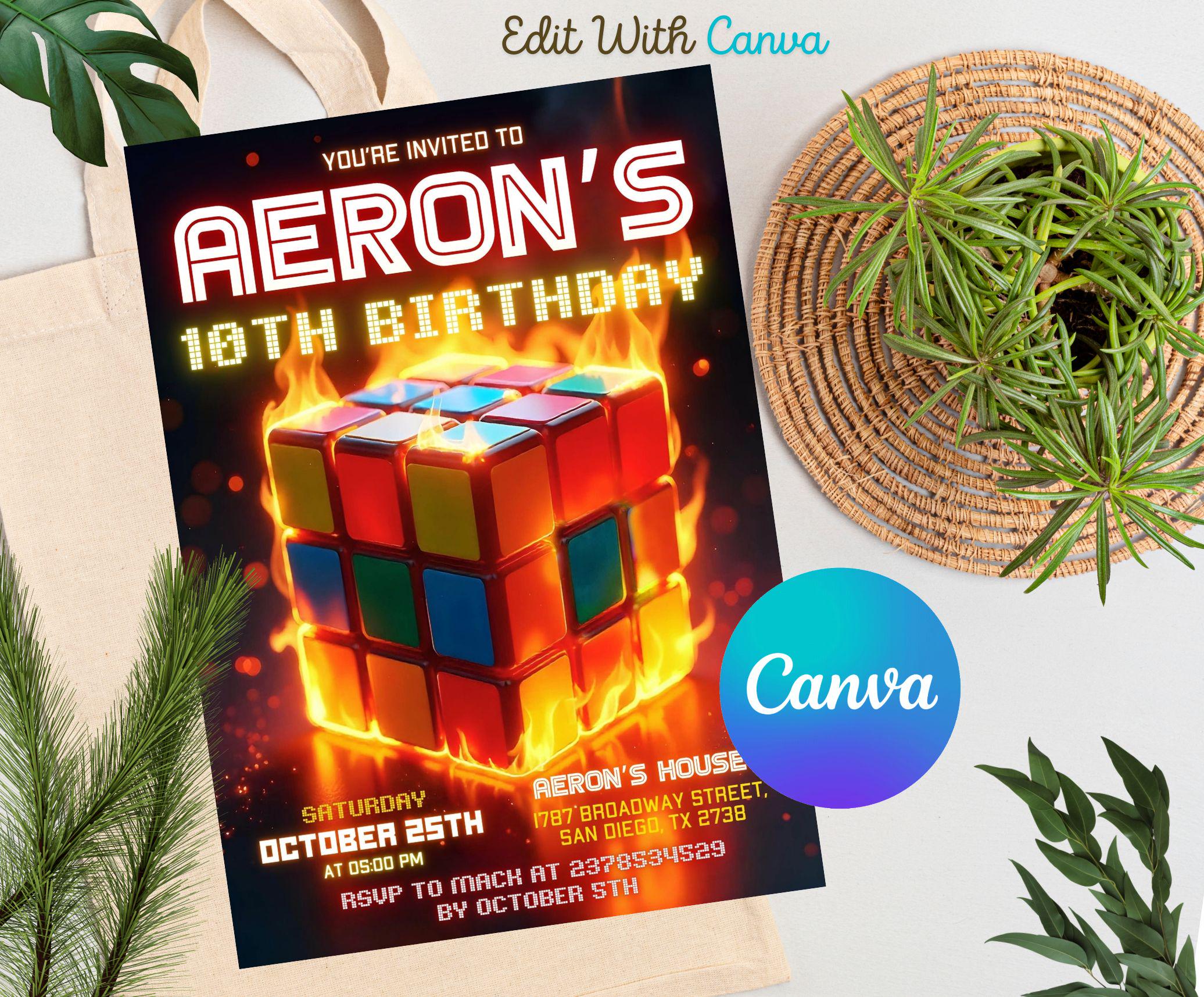 EDITABLE Puzzle Cube Party Invitation, Kids Game Birthday Invite, Game ...