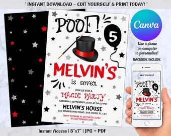 Magic Party Invitation, Magic Birthday Invitation, Magician Invitation, Magic Show Invitation, Magic Show Birthday Party