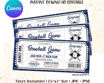 Editable Baseball Ticket Birthday Invitation, Sports Party Invite, Sport Birthday Invite, Printable Baseball Ticket