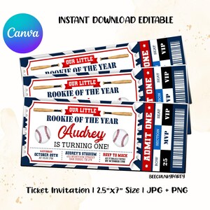 Bearbeitbares Baseball Ticket Geburtstagseinladung, Sportparty einladen, Sportgeburtstag einladen, druckbares Baseballticket