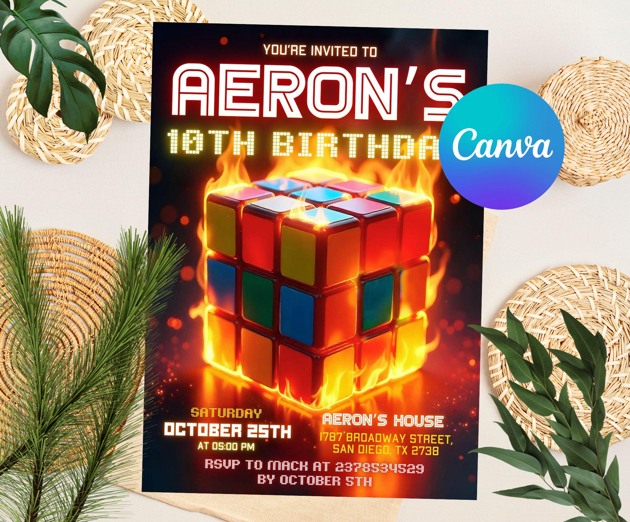 EDITABLE Puzzle Cube Party Invitation, Kids Game Birthday Invite, Game ...