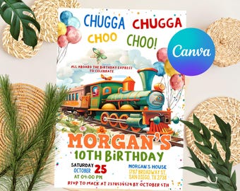 Editable Train Birthday Invitation Template, Toy Train Invitation For Any Age, Train Birthday Invitation, Instant Download